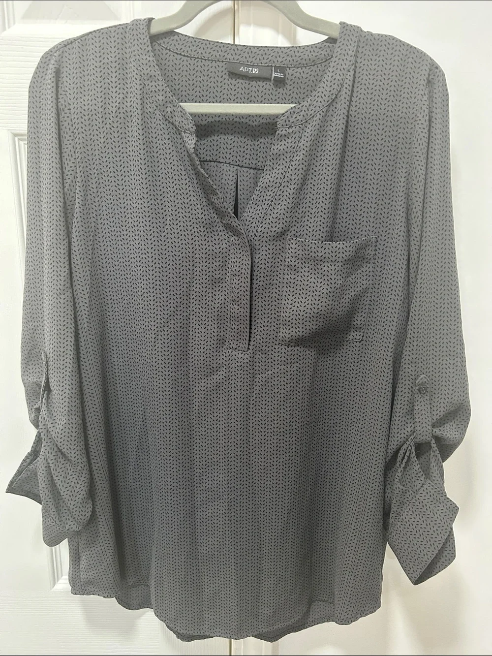 Apt. 9 Charcoal Micro-Print Split-Neck Blouse - Picture 1 of 5